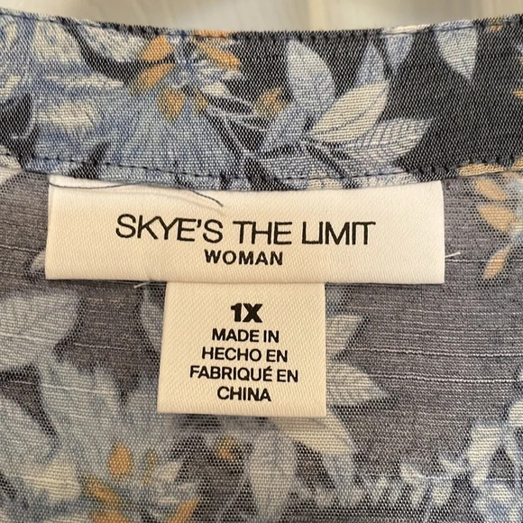 NWT Skye’s The Limit 1X blue floral tunic blouse Working Buttons ruffled bottom - Picture 2 of 13